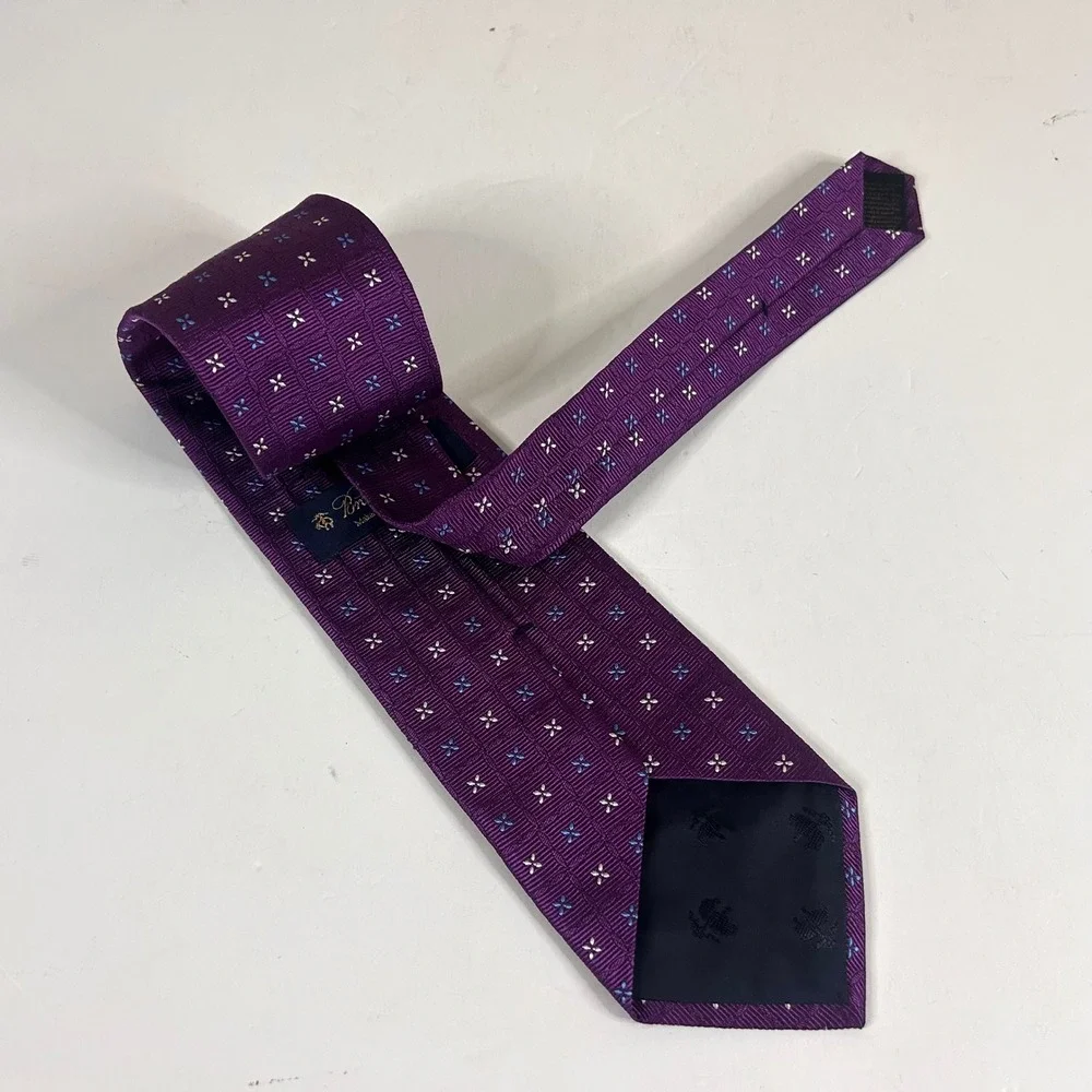 Brooks Brothers Necktie Purple Geometric Silk Woven England 3 1/2 x 58 1/4